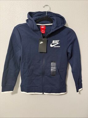 Nike Navy Blue Kids Full-Zip Hoodie with White Logo
